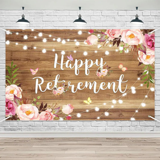 Pink Floral “Happy Retirement” Backdrop (70.8 x 43.3 in)