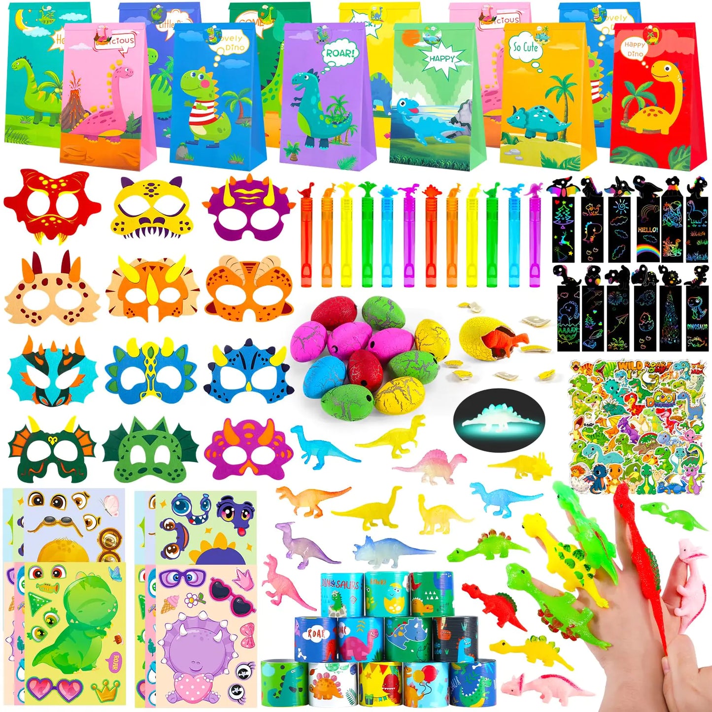 Dinosaur Party Favor Bags Set - 12 Kids
