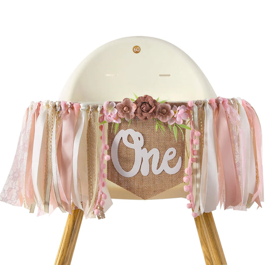 Pink Floral 1st Birthday High Chair Banner