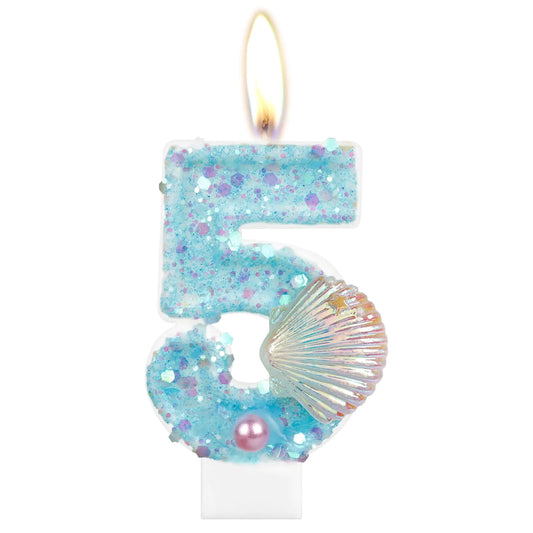 Mermaid Glitter Number 5 Candle