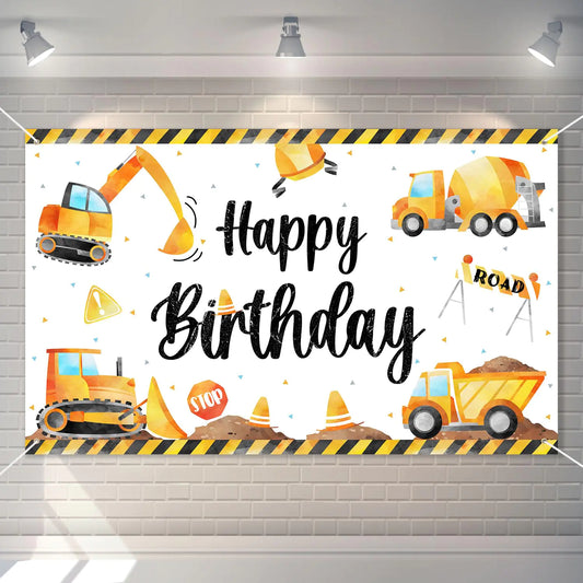 Construction Birthday Backdrop Banner – 3 x 5 Ft