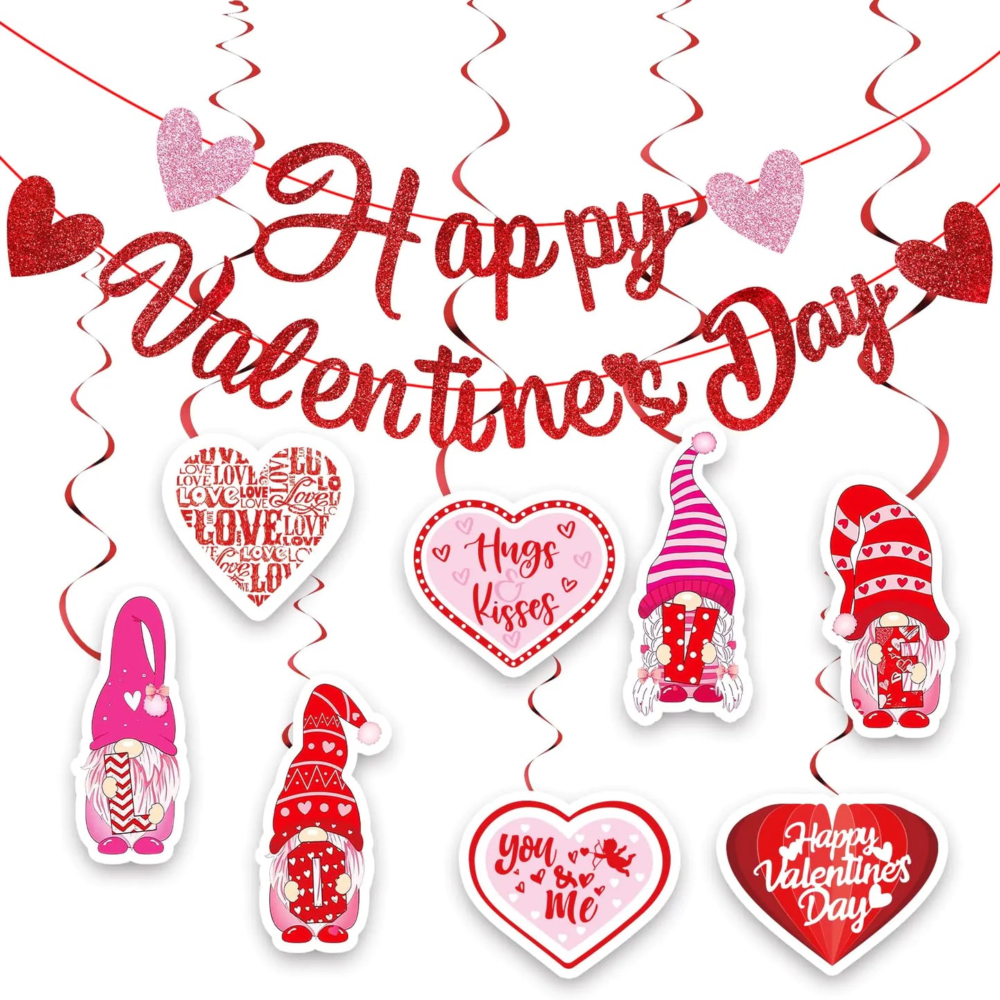 Valentine’s Day Glitter Banner & Heart Swirl Set