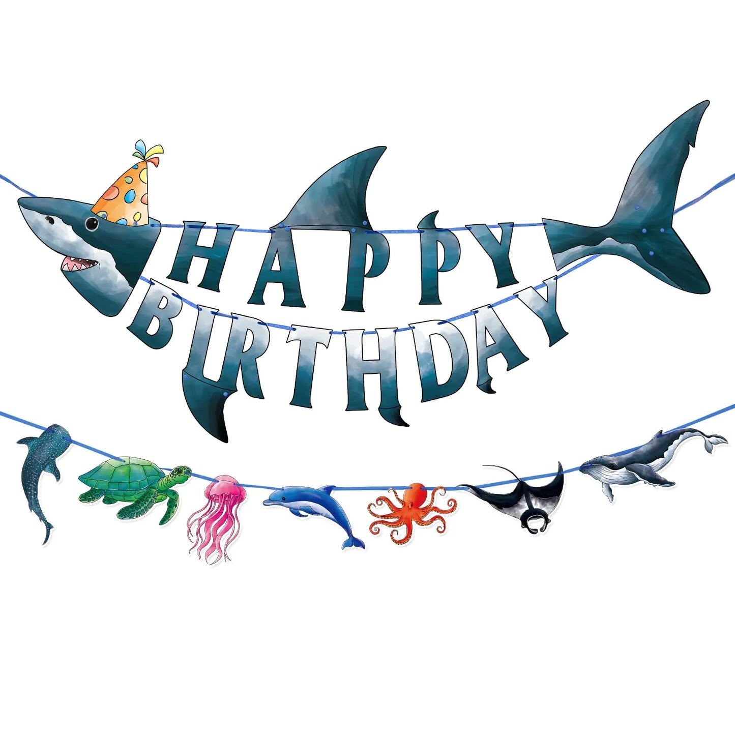 Shark Ocean Birthday Banner Set - Pre-Strung