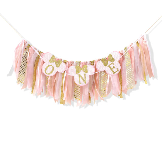 Pink Mouse “One” 1st Birthday High Chair Banner