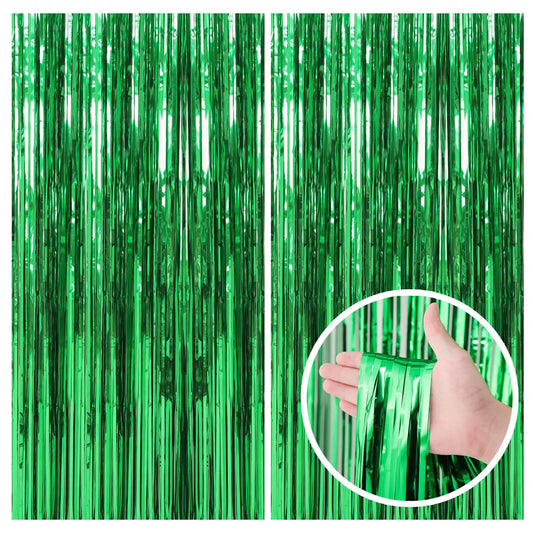 2-Pack Green Foil Fringe Backdrop Curtains (3.28 x 6.56 ft)