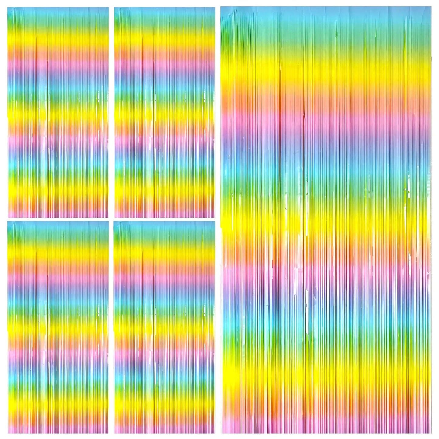 Pastel Rainbow Foil Fringe Backdrop Curtain Set