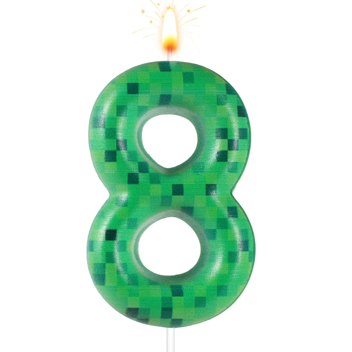Pixel Miner Number 8 Birthday Candle – TNT Game Theme Cake Topper