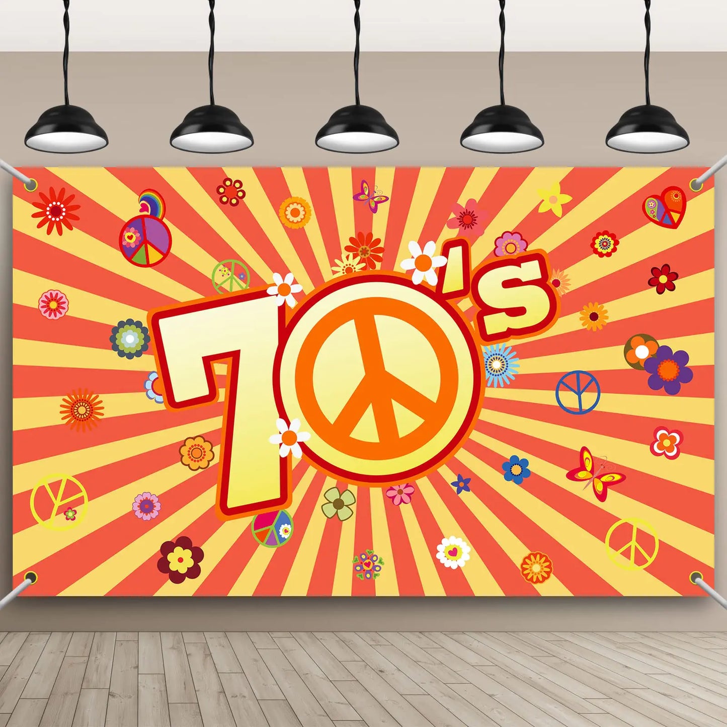 Groovy 70s Hippie Party Backdrop – 71 x 43 Inch