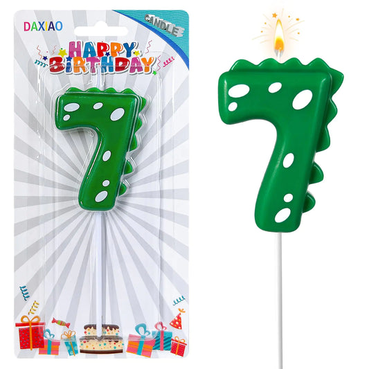Dinosaur Number 7 Birthday Candle – Green Cake Topper