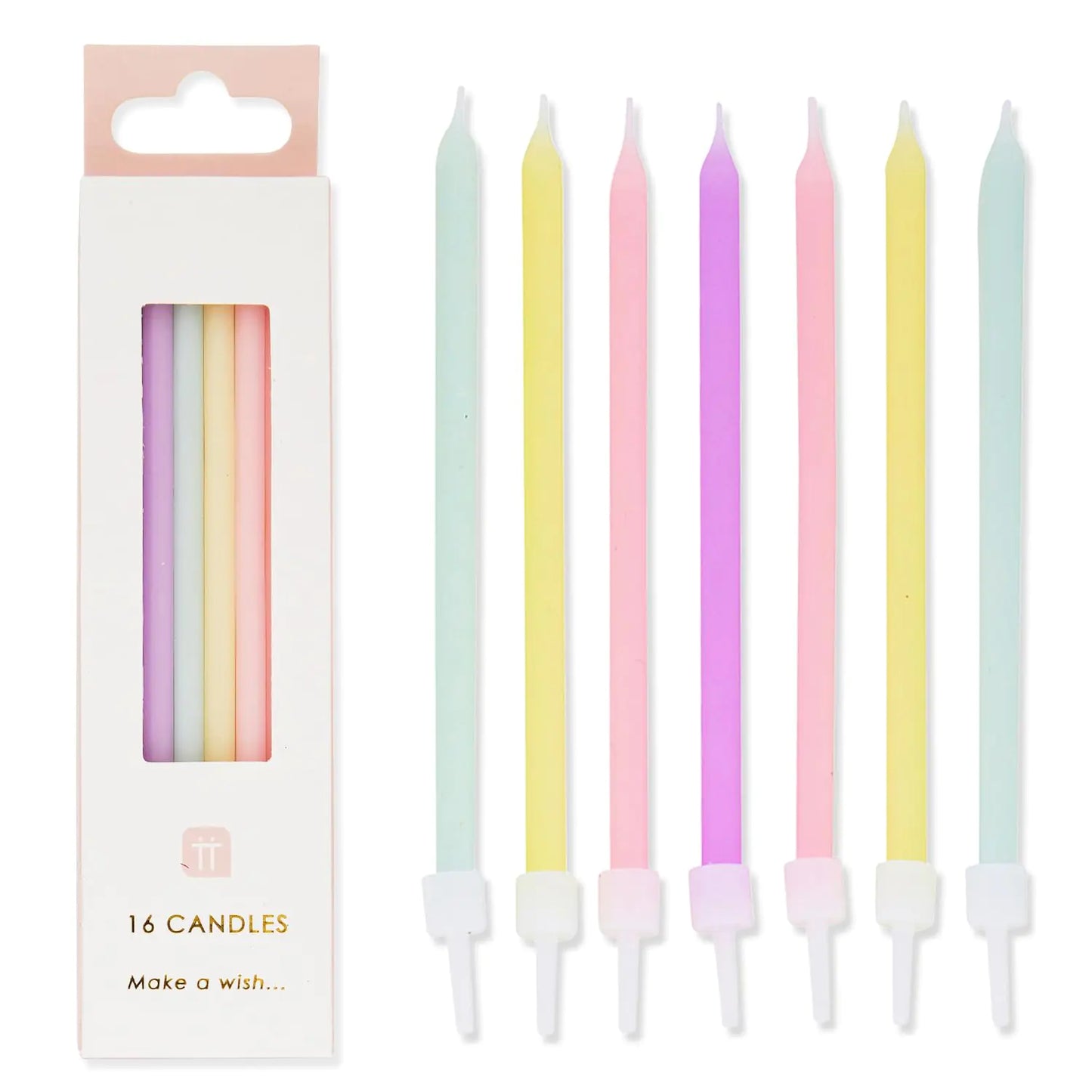 Rainbow Pastel Tall Birthday Candles - 16 ct