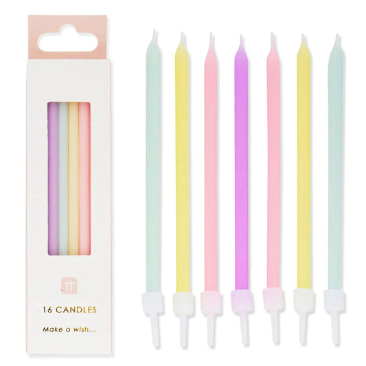 16-Piece Rainbow Pastel Tall Birthday Candles