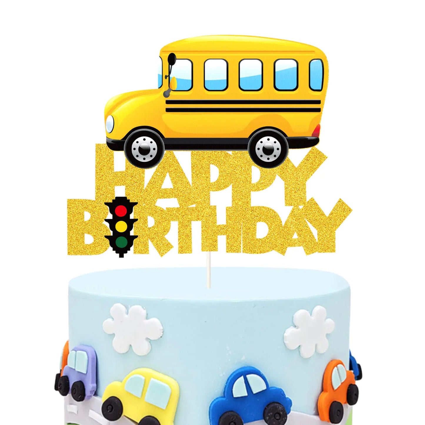 Glitter School Bus Birthday Cake Topper