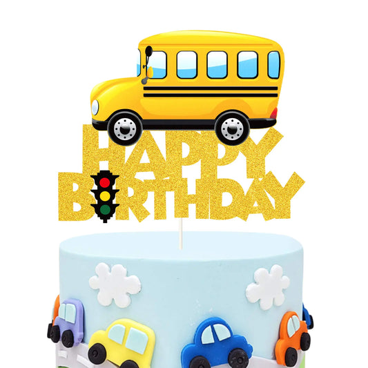 Glitter School Bus Birthday Cake Topper