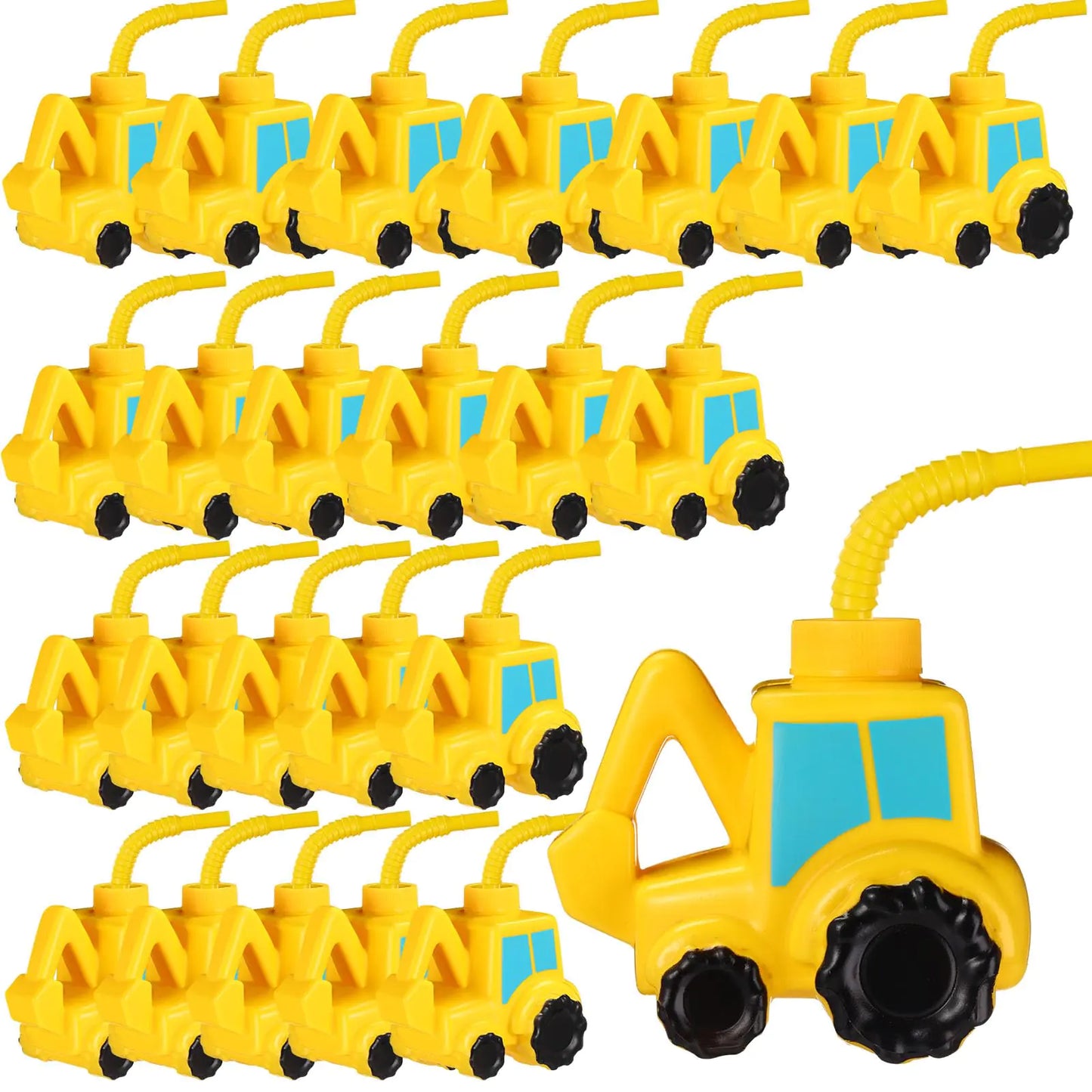 Excavator Party Cups with Straws 10 oz - 24 ct