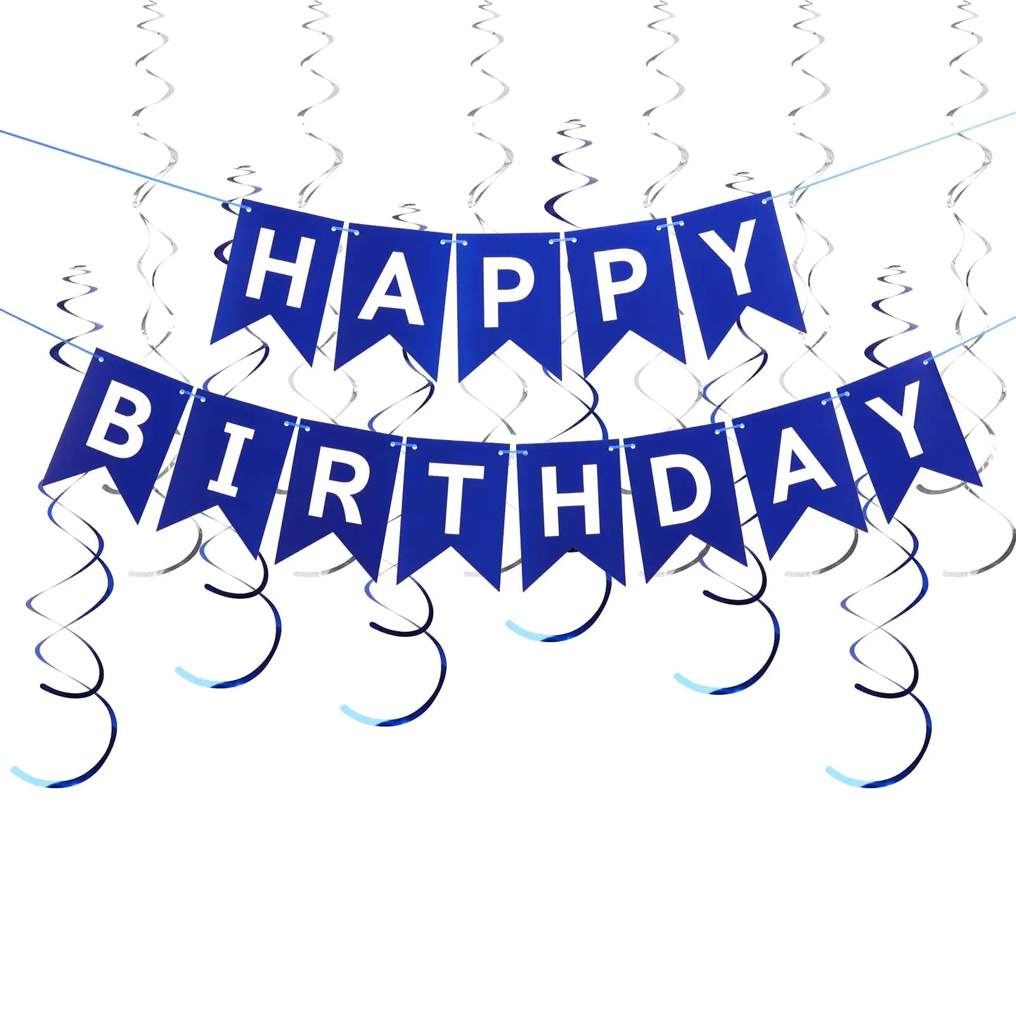 Navy Blue Happy Birthday Banner & Swirl Set