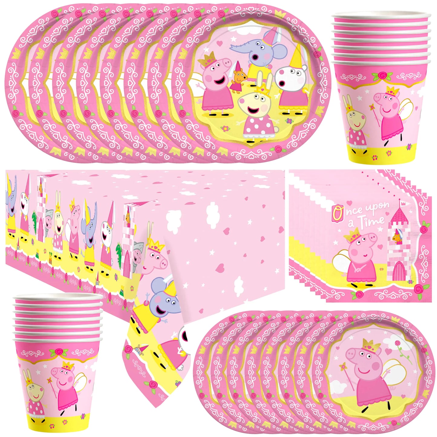 Pink Piggy Character Deluxe Party Tableware Set - 16 Guests