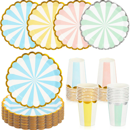 Pastel Stripe Party Plates & Cups Set - 80 ct