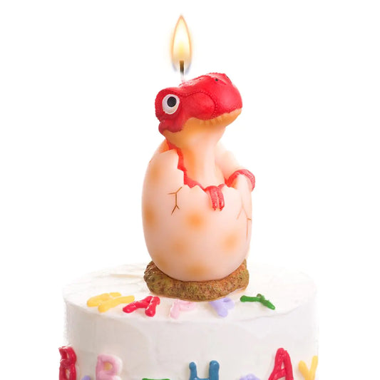 Red Dinosaur Birthday Candle – 3.6" Cracked Egg Dino Cake Topper