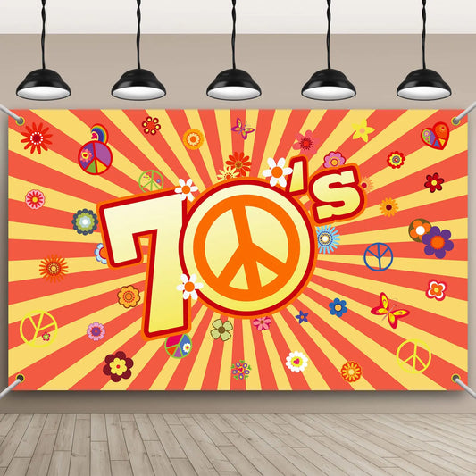 Groovy 70s Hippie Party Backdrop – 71 x 43 Inch