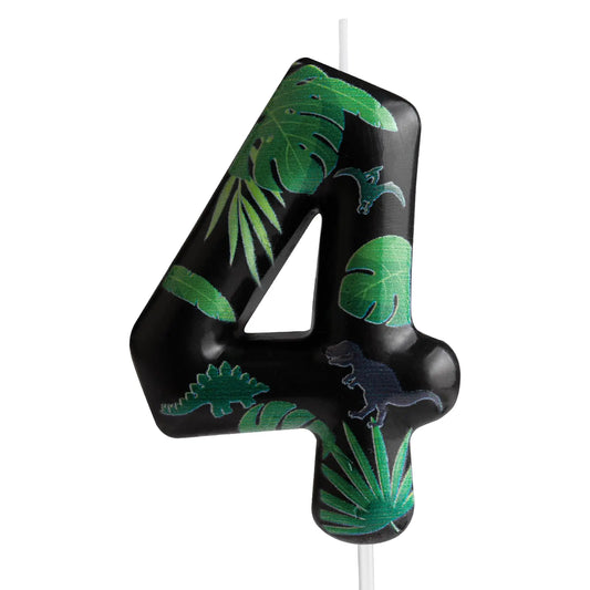 Black Dinosaur Number 4 Birthday Candle – Dino Cake Topper