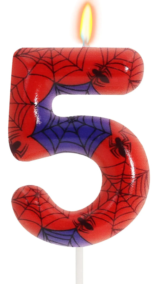 Spider Themed Number 5 Birthday Candle – Cartoon Cake Topper